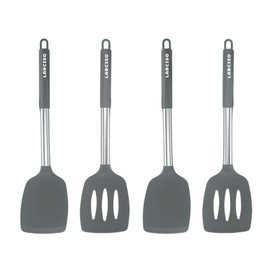 LARCISO Kitchen Silicone Spatula Set of 4,Large Slotted &Solid Spatula,Non-stick&Heat Resistant Silicone Spatula Utensils,Ideal Kitchen Cookware for Turning, Fried, Draining, Mixing, Serving(grey)
