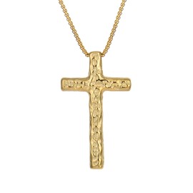 Raymard Vintage Hammered Cross Necklace, Christian Crucifix Stainless Steel Pendant Necklace for Men Women, 24" Rolo Chain Cross Jewelry for Men-Gold