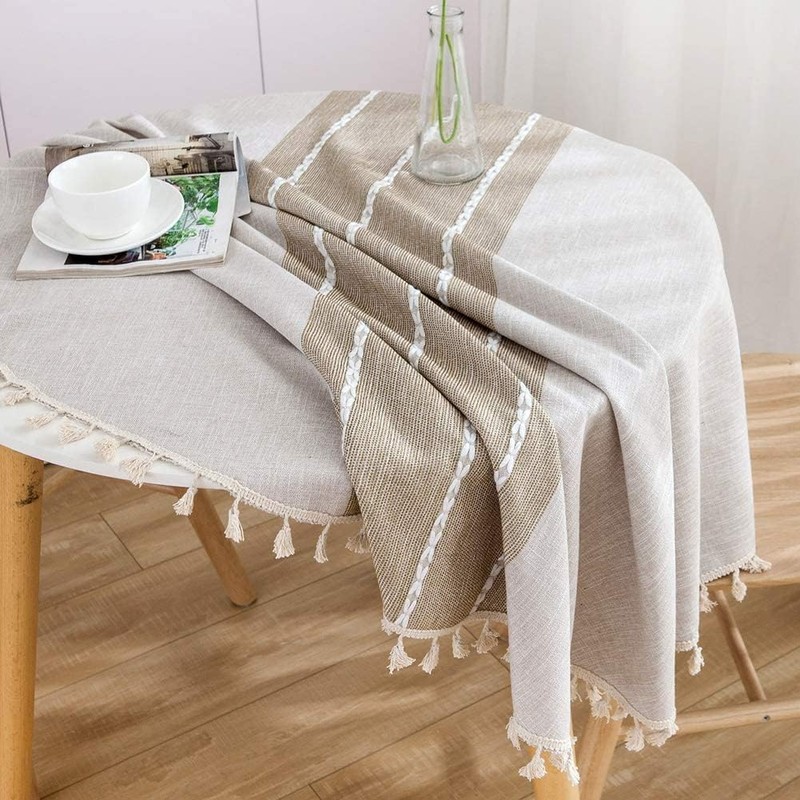 Nesrefyn Round Tablecloth 55 Inch (140cm) - Coffee Linen-Look Polyester