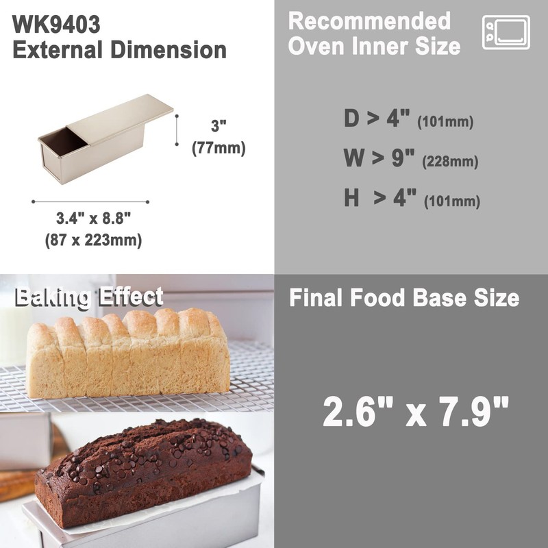 CHEFMADE Mini Pullman Loaf Pan with Lid, 0.66Lb Dough Capacity