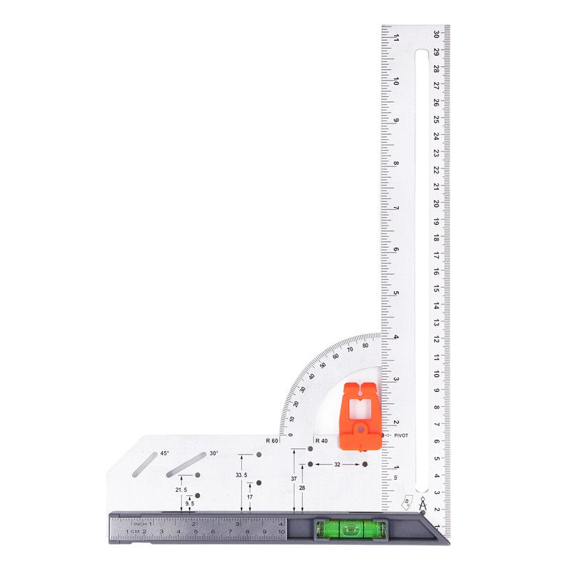 12in L Square Ruler Multifunction Scale Standard Carbon Steel Detachable