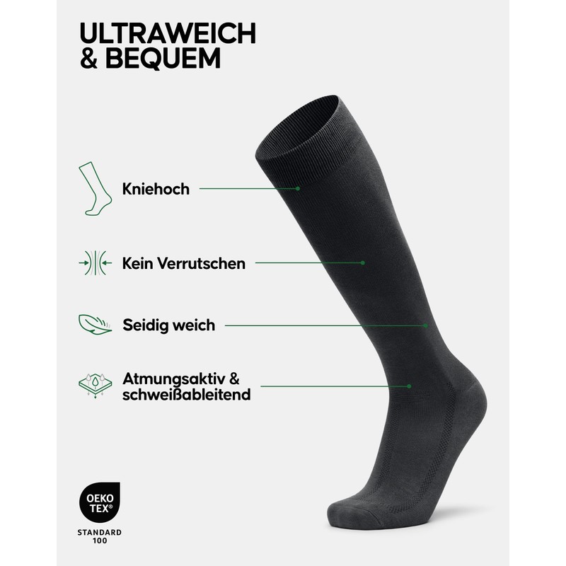 DANISH ENDURANCE 3 Pairs Bamboo Knee Socks with Comfort Waistband,