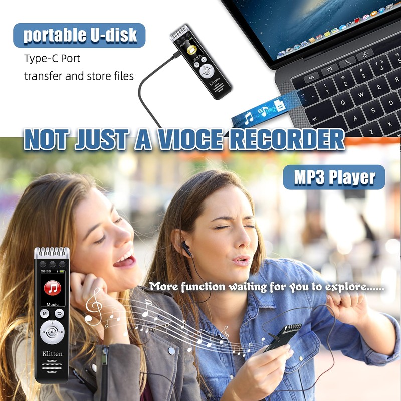 64GB Digital Voice Recorder for Lectures Meetings,MP3 Player, Voice Activated