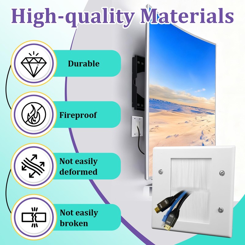 2PCS 2 Gang Brush Wall Plate for Coaxial Cable, HDMI,