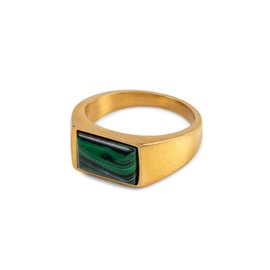 Farah Gents Pale Gold Burnish Ring With Semi Precious Faux Malachite & Laser Etched Logo. Size -V