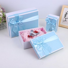 Gift Box with Lid for Present, Set of 3 Pink Gift Wrap Boxes with Ribbon, Assorted Box for Present, Durable Pre-Wrapped Gift Box