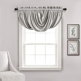 Lush Decor Light Gray Lucia, Elegant Waterfall Valance for Living Room Kitchen, and Bedroom, Soft Polyester Window Curtain, Single (18" x 42")