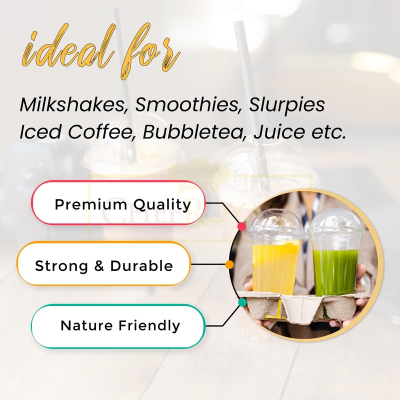 CHEF ROYALE 25 x 12oz Plastic Smoothie Cups with Dome