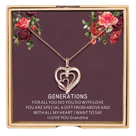BalaBelle Three Generations Necklace for Great Grandma 925 Sterling Silver 3 Hearts Generation Necklace Gifts on Mother's Day Birthday (Rose Gold-Generations)