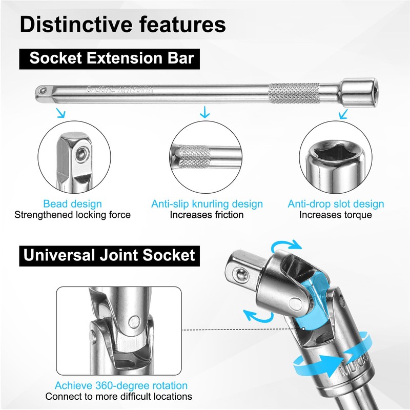 sourcing map 1/4" Drive Socket Extension Set 2" 3" 6"