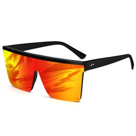 Dollger Square Oversized Sunglasses for Women Men Fashion Flat Top Big mirrored red orange Frame Shades