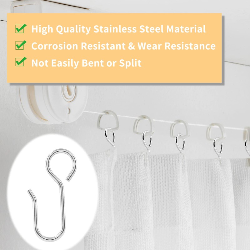 Auvotuis 50Pcs Curtain Track Hooks, Stainless Steel Small Curtain Hooks