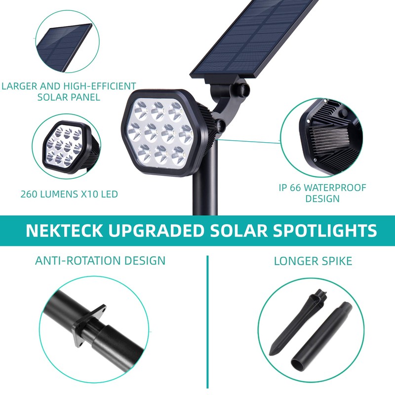 Nekteck Solar Lights Outdoor,10 LED Landscape Spotlights Solar Powered Wall
