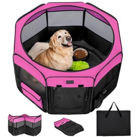 PETSFIT 45.5" Dog Playpen Indoor/Outdoor-Jump-Proof 28.5" Height with Removable Waterproof Mat & Zippered Roof | RV, Camping, Travel Dog Pen | Whelping & Cat Observation Space(45.5"L x 45.5"W x 28.5H)