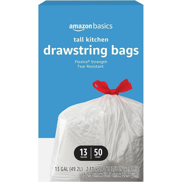 BRANDED Flextra Tall Kitchen Drawstring Trash Bags, 13 Gallon, Unscented,