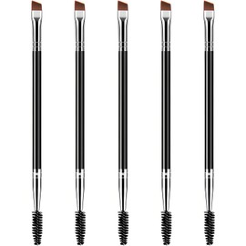 Duo Eyebrow Brush Set: Angled Eyebrow Brush & Spoolie, Eyelash Comb Tool - 5 Pcs