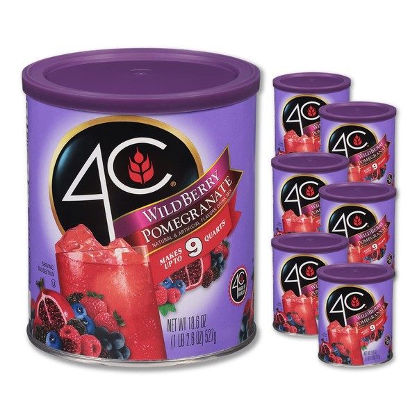4C Powdered Drink Mix Canister, Wildberry Pomegranate 6 Pack, 9 Quarts, Family Sized Bin, Thirst Quenching Flavors