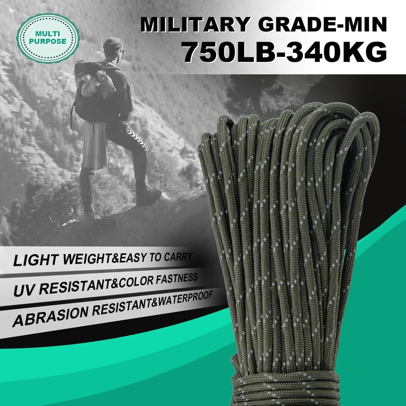 Wedotu-750LB Rope-100ft/500ft/1000ft-4MM-9 Strand Parachute Spool Cord Ideal for Military Nylon