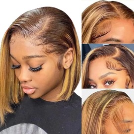 Highlight Straight Bob Wig Human Hair 4/27 5x5 Hd Lace Closure Wig Wear and Go Glueless Bob Wig Pre Plucked With Baby Hair 10 Inch Short Bob Hd Transparent Lace Wigs Ombre Blonde No Glue Wig for Women