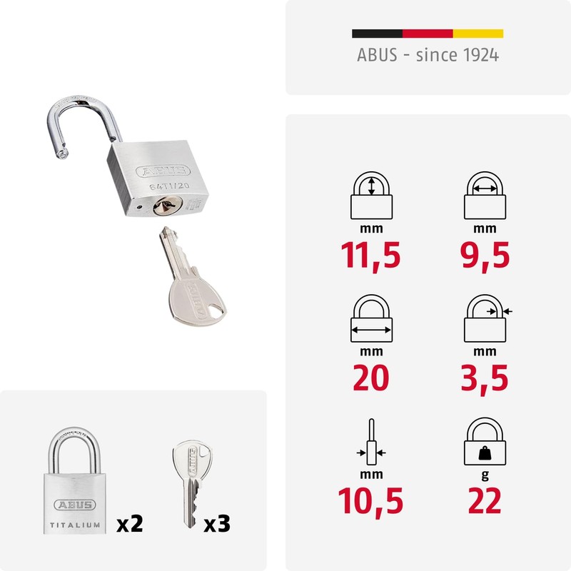 ABUS Titalium 64TI/20 padlock - set of 2, keyed alike