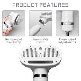 Spray Cat Brush for Shedding Pet Hair Dryer with Slicker Brush - Home Grooming Furry Portable Drying Blower for Short Straight Hair Cat - 3 in 1 Cleaning Brush for Cats and Dogs (white)