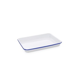 Enamelware Small Rectangular Tray, 11.25 x 9 inches, Vintage White/Blue (Single)