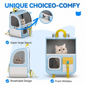 LE YOU PET Large Cat Backpack Carrier with Front Window & Super Large Space, Designed for Long Adventures Travel Hiking, Pet Carrier Backpack for Cats Small Puppies up to 16.5lbs, Blue