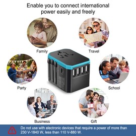 Travel Adapter Worldwide Universal Travel Plug Adapter with 2USB, 3USB C 15W Fast Charging and 1AC Socket, International Socket Adapter, Travel Adapter with UK EU USA from Plug, 224+ Countries