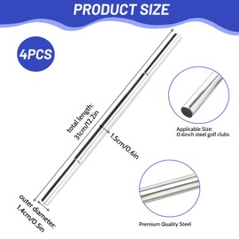 Chihutown 4PCS Golf Shaft Extension,Stainless Golf Club Extensions, 0.5 0.6in Putter Shaft Extension (Silver)