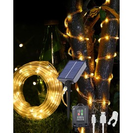 ATHZABOK Solar Rope Lights Outdoor 66 Feet 200 LED Solar Powered Fairy Lights with USB Rechargeable 8 Lighting Modes Solar Tube Lights IP65 Waterproof for Tree Party Garden Yard Home Wedding Decor