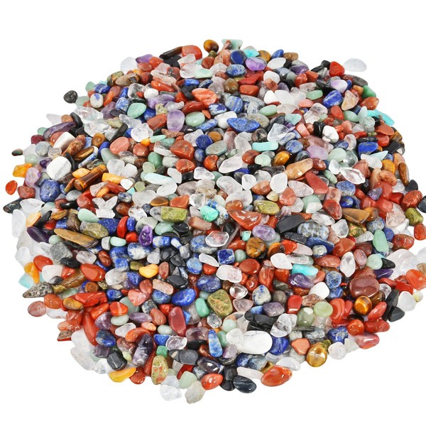 SUNYIK Assorted Tumbled Chips Stone Crushed Crystal Quartz Pieces Irregular Shaped Stones 1pound(About 460 Gram)