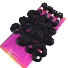 Body Wave Synthetic Hair Weave 4 Hair Bundles Deals 16 18 18 20 Inches Color 1B Black Synthetic Hair Weft
