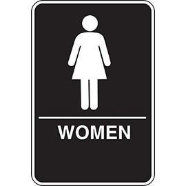 Hillman 844153 Women ADA Compliant Grade 2 Tactile Braille Self Adhesive Sign, Black and White Molded Plastic, 6x9 Inches 1-Sign