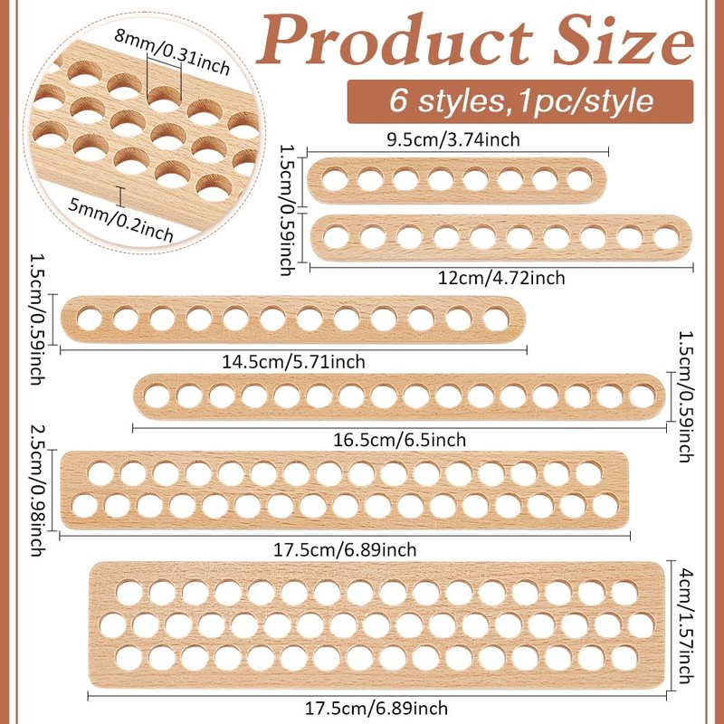 BENECREAT 6 Pieces 6 Sizes Tablet Weaving Separator, Wood Embroidery