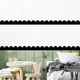 Scallop Border Decals Peel and Stick Vinyl Black Wall Stickers Removable Semi Circle Wall Sticker Geometric Pattern Modern Decoration Half Arch Wall Decal for Bedroom Living Room Decor