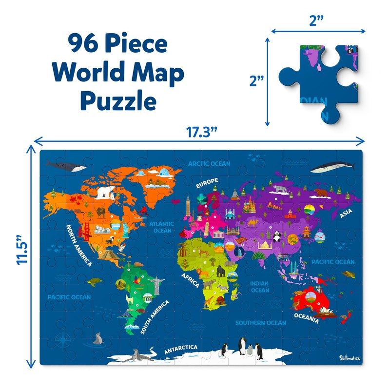 Skillmatics World Map Puzzle - 96 Piece Jigsaw Puzzle, Educational
