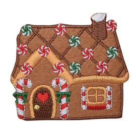 Gingerbread House with Peppermint Candy Christmas Cookie Embroidered Iron on Patch