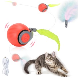 GoldSuccess Speed Moving Tail 2.0 3.0 Interactive Cat Toy Ball for Bored Indoor Moving Cat Toy Smart Ball Rechargeable Automatic Mouse Chasing Toy Two Speed Adjustment (Orange)