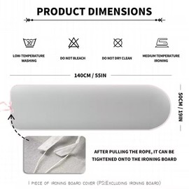 Jtshy Drawstring Ironing Board Cover 15x54 Inch, Extra Heavy Duty Thick Padding with Heat Reflective Non-Stick Coating, Scorch & Stain Resistant, Grey, Easy Snug Fit.