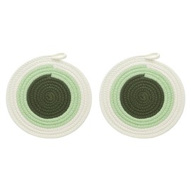 sourcing map 2Pcs Round Braided Placemats, 9.4" Woven Placemats Kitchen Table Place Mats with Hook for Farmhouse Decor, Kitchen Countertops, Table, Home Decor (Green)