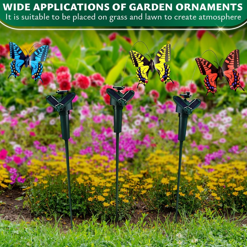 3 Pcs Fluttering Solar Butterfly Garden Stakes – Moving Butterfly