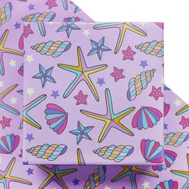 Purple Gift Wrapping Paper for Kid Girls Boys,4 Sheet Starfish Shell Birthday Wrapping Paper Beach Theme Gift Wrap Paper 20x28inch for Baby Shower Graduation Christmas Party Gift Wrap Craft Paper
