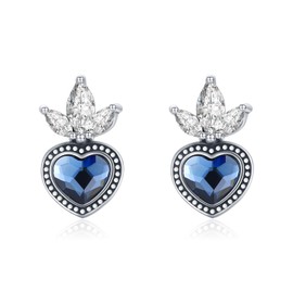 LOOVE Sterling Silver Crystal Heart Earrings for Women - Gemstone Heart Stud Earrings