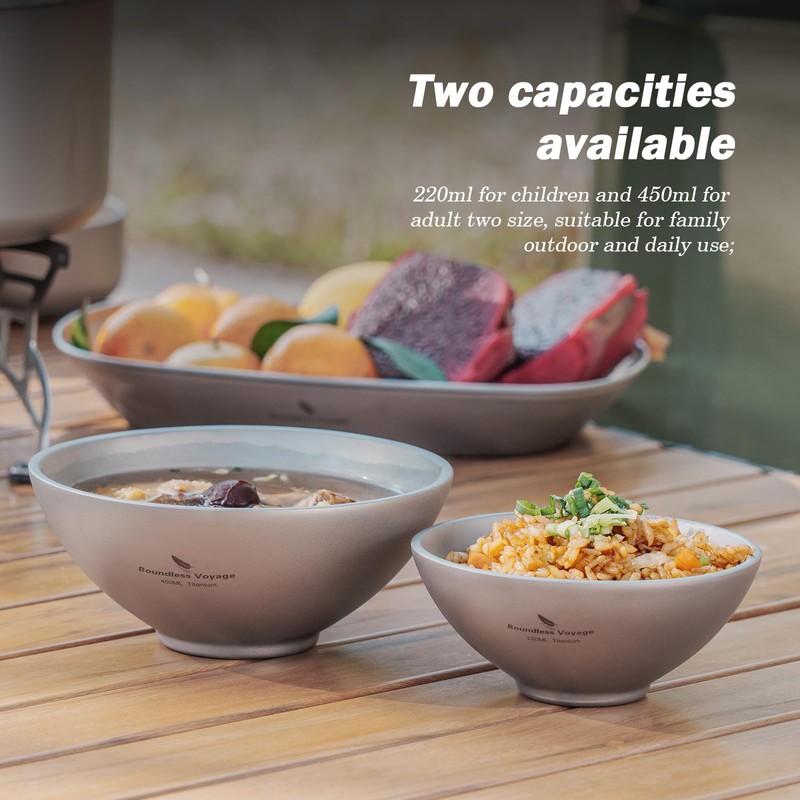 Boundless Voyage Outdoor Titanium Double-Wall Bowl Camping Hiking Picnic Home