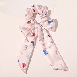 6PCS Christmas Hair Scarf Scrunchies Hair Bows for Women Girls, Bow Scrunchies with Ribbon Silk Bow Hair Rope Ties for Christmas Costume Party (Christmas Tree, Elk, Bell)