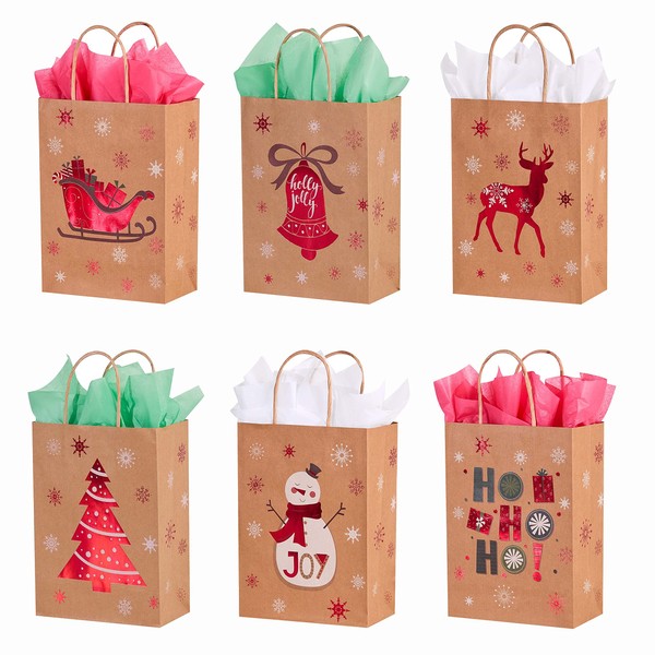 SUNCOLOR 24 Pack Small Christmas Gift Bags With Tissue Paper