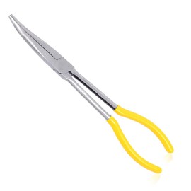 SPEEDWOX 11 Inches Long Reach 25 Degree Bent Long Nose Pliers Needle Nose Pliers Serrated Jaws