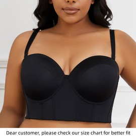SEA BBOT Women Plus Size Strapless Bra Longline Full Figure Bustier Bra Seamless Multiway T-Shirt Bra Black 36C