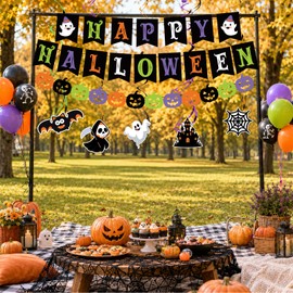 Halloween Decorations, Happy Halloween Banner Honeycomb Balls Pumpkin Garland Paper Fans Halloween Party Hanging Swirls Streamers for Office Classroom Trick or Treat Halloween Decorations Indoor