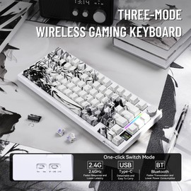 ATTACK SHARK X820ULTRA Wireless Gaming Mechanical Keyboard with TFT Smart Display&Knob,Side Printed PBT,Gasket Mounted 75% TKL Keyboard,BT5.0/2.4GHz/USB-C,RGB Black Warrior